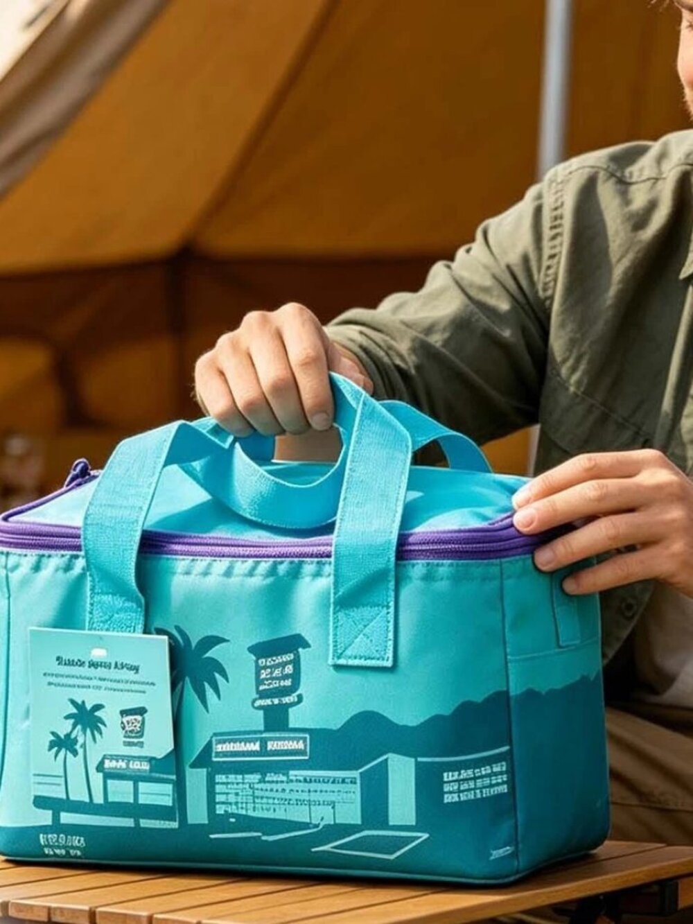 NWT Trader Joe's Insulated Mini Tote Cooler Limited Ed 2026 Blue, Pastel Purple - Picture 6 of 6